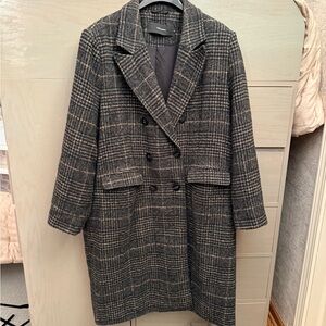 Vero Moda Charcoal and Beige Checkered Pea Coat
